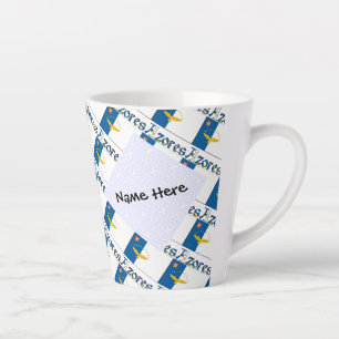 Caneca De Café Latte Azores Bandeira Azoriana Personalizada em Xadrez
