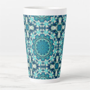 Caneca De Café Latte Azul Aqua Mandala Rosette Retro Hippie