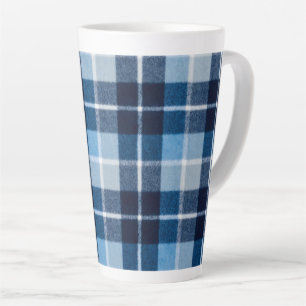 Caneca De Café Latte Azul Branco Cozy Plaid Flanela