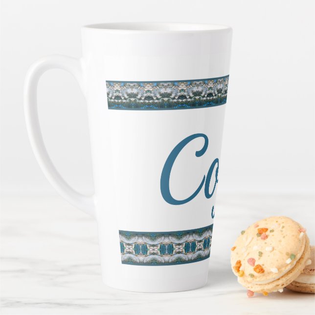 Caneca De Café Latte Azul Cinza e Branco Elegante (In Situ)