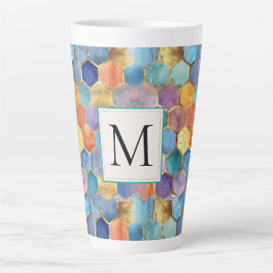 Caneca De Café Latte Azul Colorido Roxo Laranja Amarelo Abstrato