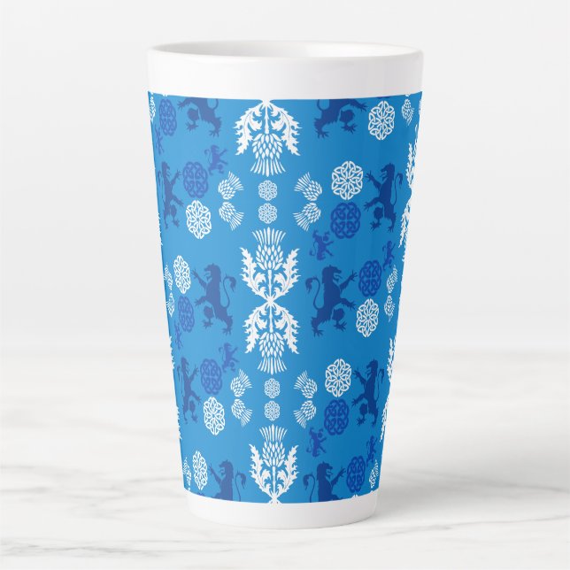Caneca De Café Latte Azul e Branco Escocês  (Frente)