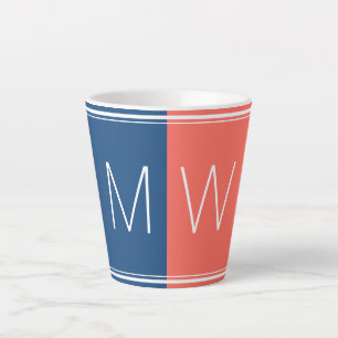 Caneca De Café Latte Azul e Coral   Moderno   Motivação   MONOGRAMA