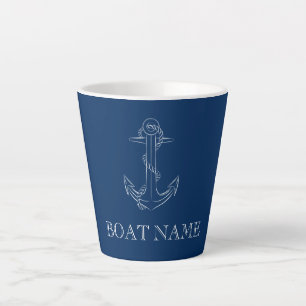 Caneca De Café Latte Azul Marinho de ancoragem com espírito náutico