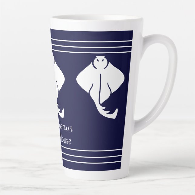 Caneca De Café Latte Azul-marinho Estingueira Raia Manta Naval  (Direita)
