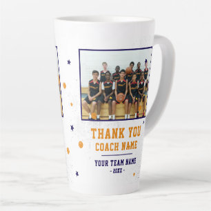 Caneca De Café Latte Azul Obrigado Treinador Nome da Equipe e Foto da E