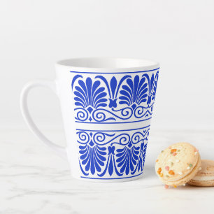 Caneca De Café Latte Azul-padrão árabe mediterrânico grego