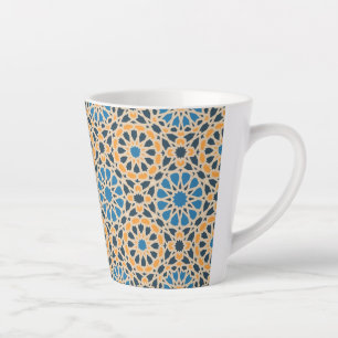 Caneca De Café Latte Azulejo Geométrico Marroquino & Padrão Laranja