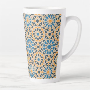 Caneca De Café Latte Azulejo Geométrico Marroquino & Padrão Laranja