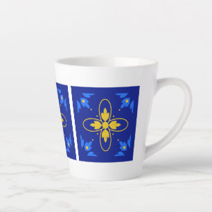 Caneca De Café Latte Azulejos Azuis e Amarelos