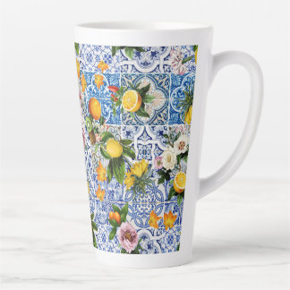 Caneca De Café Latte azulejos de estilo siciliano com flores e limão