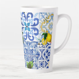 Caneca De Café Latte Azulejos do Mediterrâneo, majolica, estilo Sicilia
