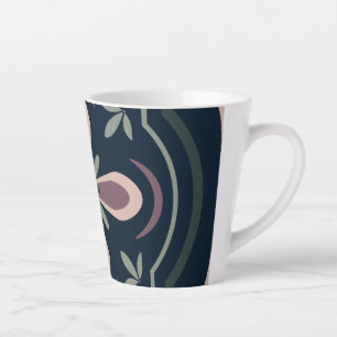 Caneca De Café Latte Azulejos Florais Geométricos Terrosos