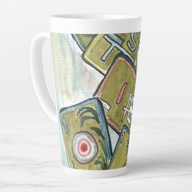 Caneca De Café Latte Azulejos Mahjong (Ângulo esquerdo)