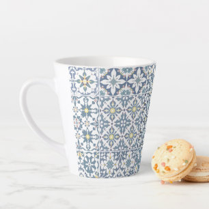 Caneca De Café Latte Azulejos Mediterrâneos, Marroquinos, Maiolica, Azu