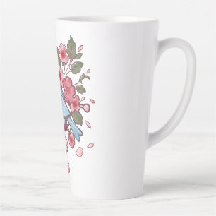 Caneca De Café Latte Azulinho Adorável da Primavera & Aquarela de Flor