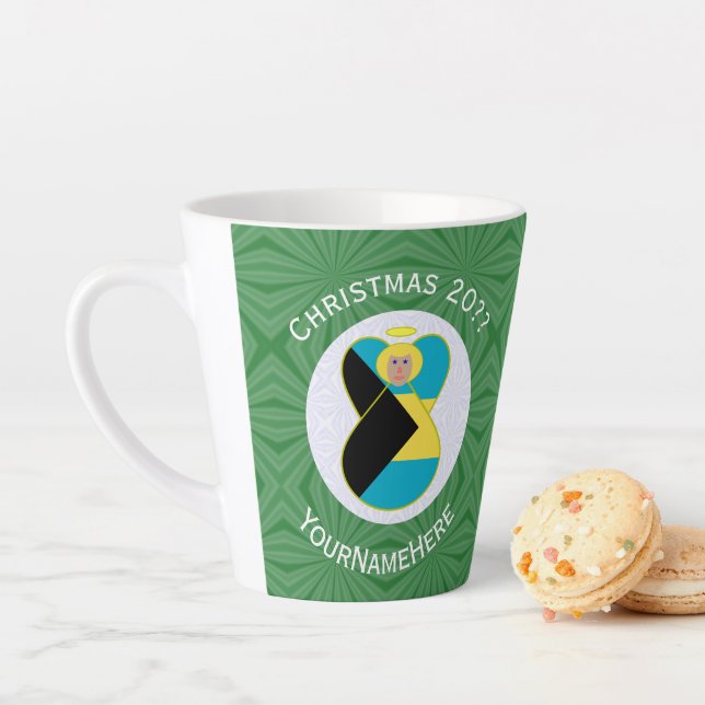 Caneca De Café Latte Bahaman Flag Blonde Angel Christmas Personalizado (In Situ)