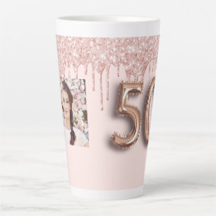 Caneca De Café Latte Balão cor-de-rosa brilhante rosa de 50 anos