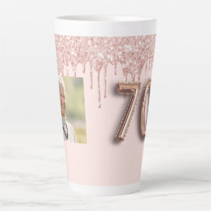 Caneca De Café Latte Balão cor-de-rosa brilhante rosa de 70 de aniversá