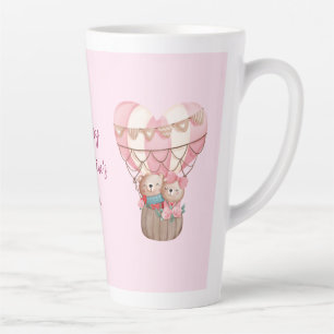 Caneca De Café Latte Balão de ar quente com ursinho de Dia de os namora