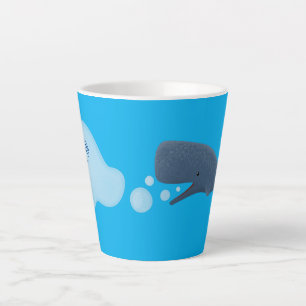 Caneca De Café Latte Baleia de esperma branca soprando cartoons