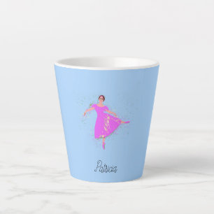 Caneca De Café Latte Ballerina Dancer Magenta - Vestido Rosa Personaliz