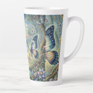 Caneca De Café Latte Ballet de Borboletas em uma Floresta Mística