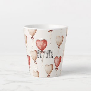Caneca De Café Latte Balões de Coração de Creme Vermelho