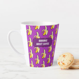 Caneca De Café Latte Bananas Engraçadas Sobre Café Padrão de Arte Pixel