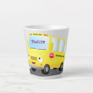 Caneca De Café Latte Banda branca e feliz de ônibus escolar amarelo