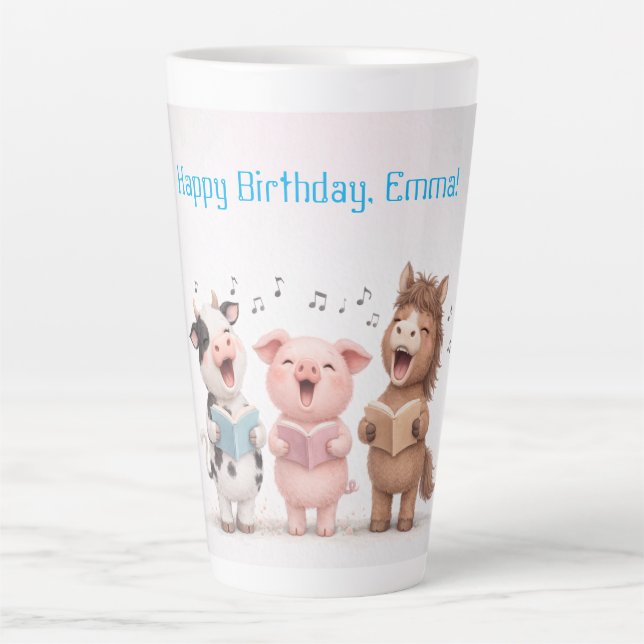Caneca De Café Latte Banda de Animais da Fazenda Aniversário (Frente)