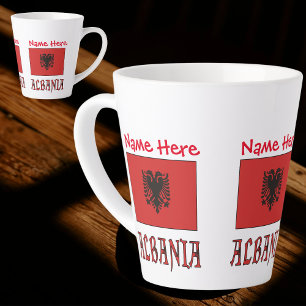 Caneca De Café Latte Bandeira Albânia Personalização Vermelha