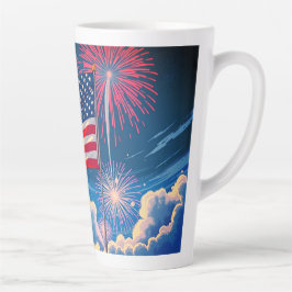 Caneca De Café Latte Bandeira Americana Patriótica com Fireworks - 4 de