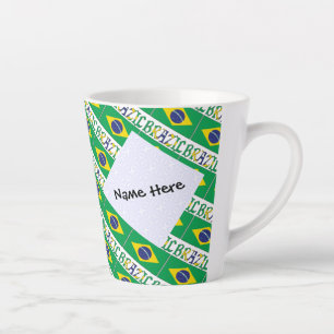 Caneca De Café Latte Bandeira Brasileira Tiled Personalizada