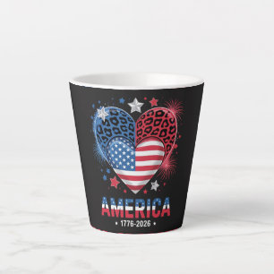 Caneca De Café Latte Bandeira Coração Leopardo 1776 2026 4 de Julho