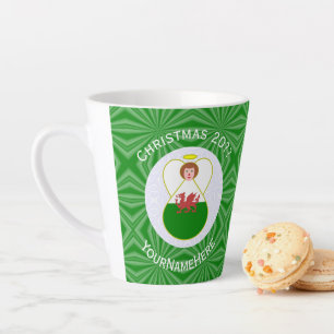 Caneca De Café Latte Bandeira de Natal do Anjo Galês Personalizada 