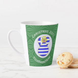 Caneca De Café Latte Bandeira de Natal Personalizada de Anjo Loiro Greg