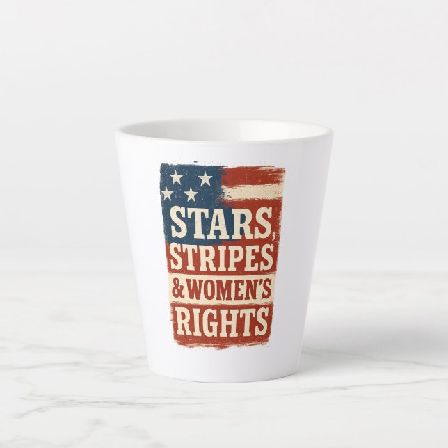 Caneca De Café Latte Bandeira Distress com Estrelas, Listras e Direitos (Frente)