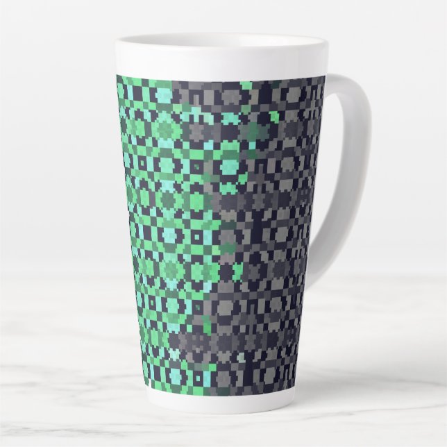 Caneca De Café Latte Bandeira do Orgulho Neutrois Abstrata Pixelada Tri (Ângulo direito)