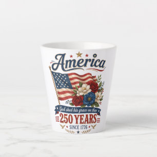 Caneca De Café Latte Bandeira Floral de 250 Anos da América
