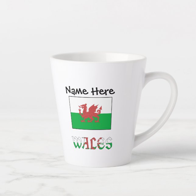 Caneca De Café Latte Bandeira galesa personalizada com nome  (Direita)