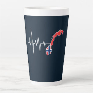 Caneca De Café Latte Bandeira Norueguesa Bandeira Norge Heartbeat