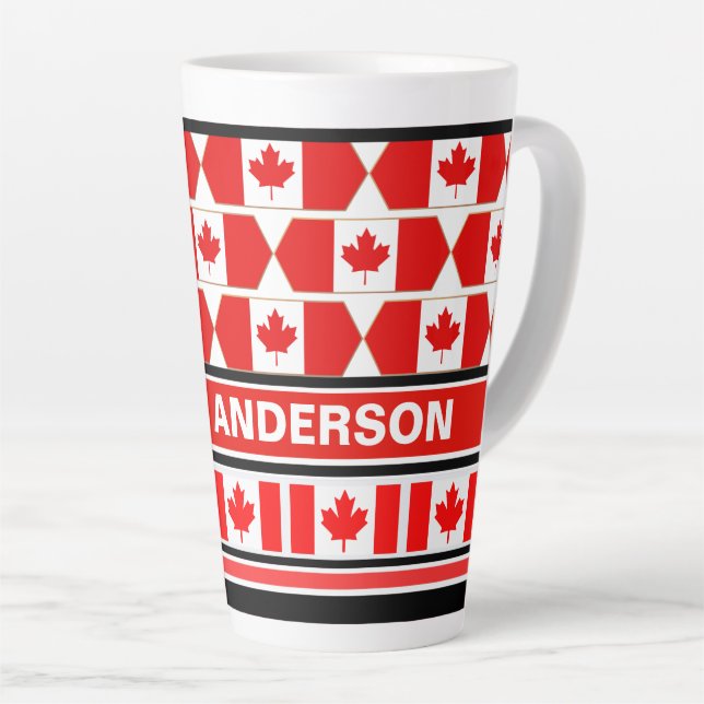 Caneca De Café Latte Bandeira Patriótica Personalizada do Canadá (Ângulo direito)