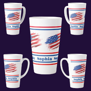 Caneca De Café Latte Bandeira Patriótica Personalizada dos EUA