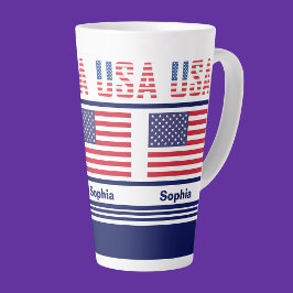 Caneca De Café Latte Bandeira Patriótica Personalizada dos EUA