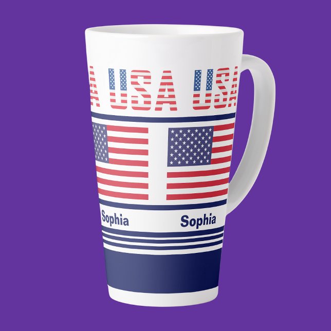 Caneca De Café Latte Bandeira Patriótica Personalizada dos EUA (Criador carregado)