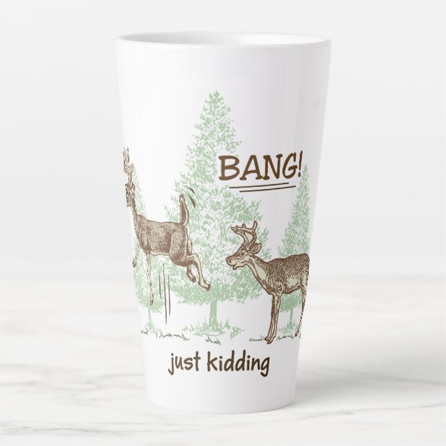 Caneca De Café Latte Bang! Só Brincando! Humor de caça (Frente)