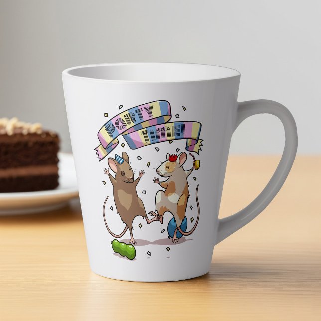 Caneca De Café Latte Banner de horário dos ratos dançando Confetti e Ba (Criador carregado)