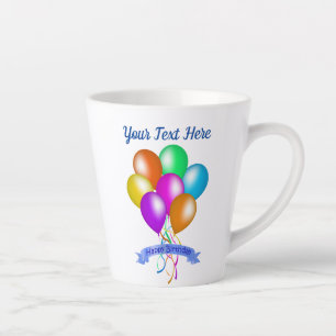 Caneca De Café Latte Banner Feliz Aniversário Colorido Balões Flutuante