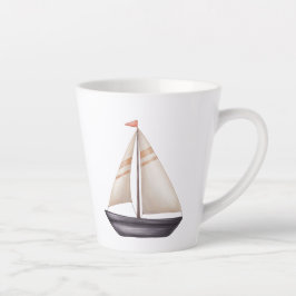 Caneca De Café Latte Barco à Vela Marrom e Nome